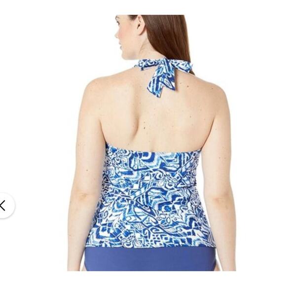 Ralph Lauren Plus Size Tankini Top Blue and White Print Size 18W NWT - Picture 2 of 4